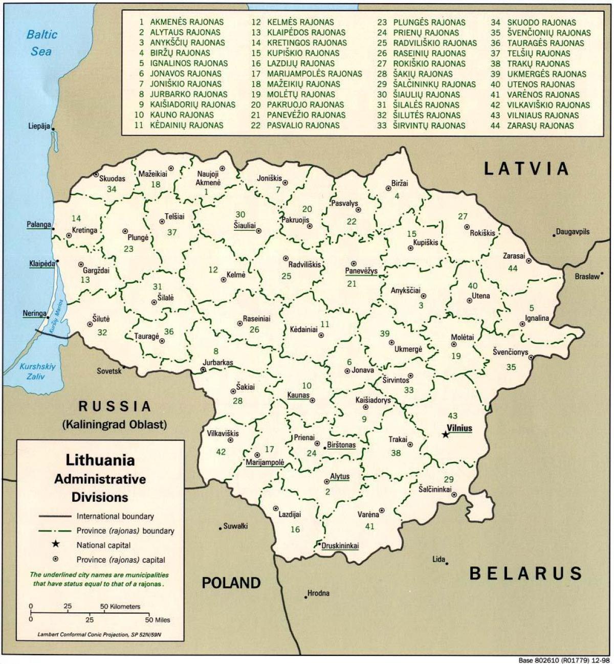 Harta de harta Lituania cu orașe