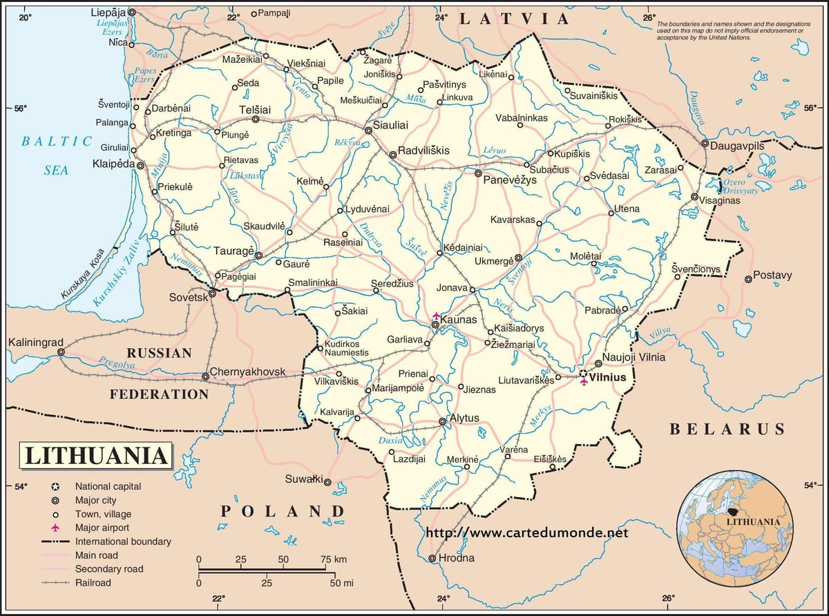 Harta Lituaniei, țară